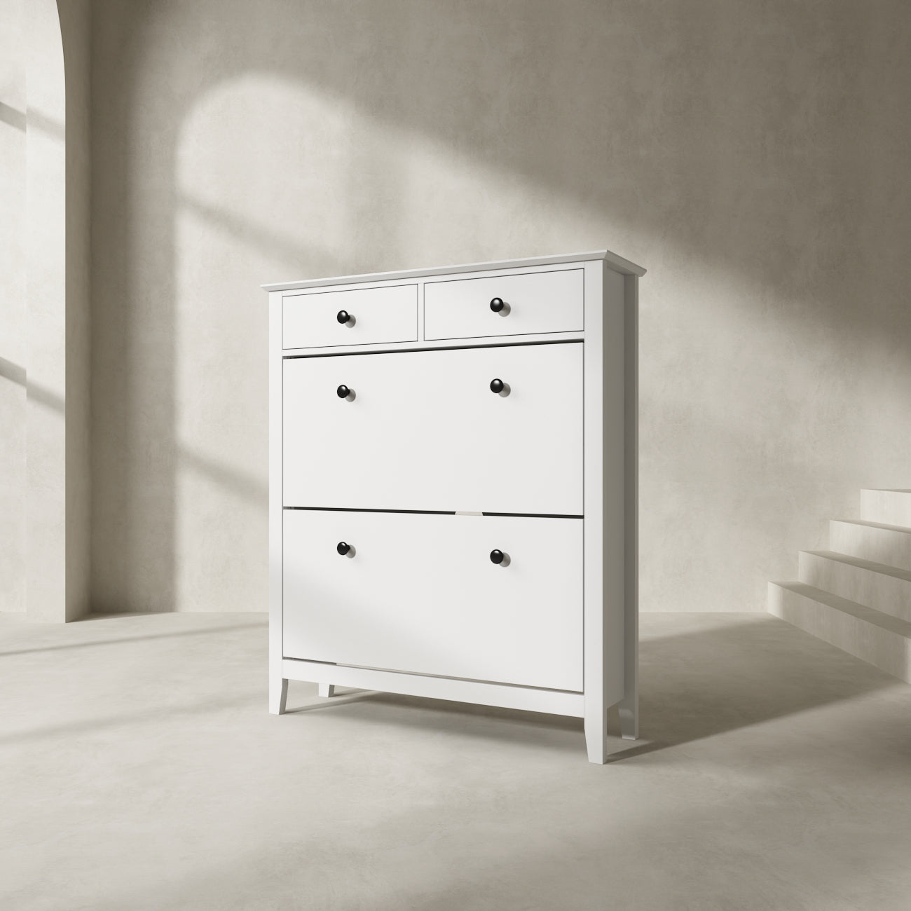 Meuble à chaussures en bois à 2 niveaux avec 2 tiroirs, idéal pour l'entrée