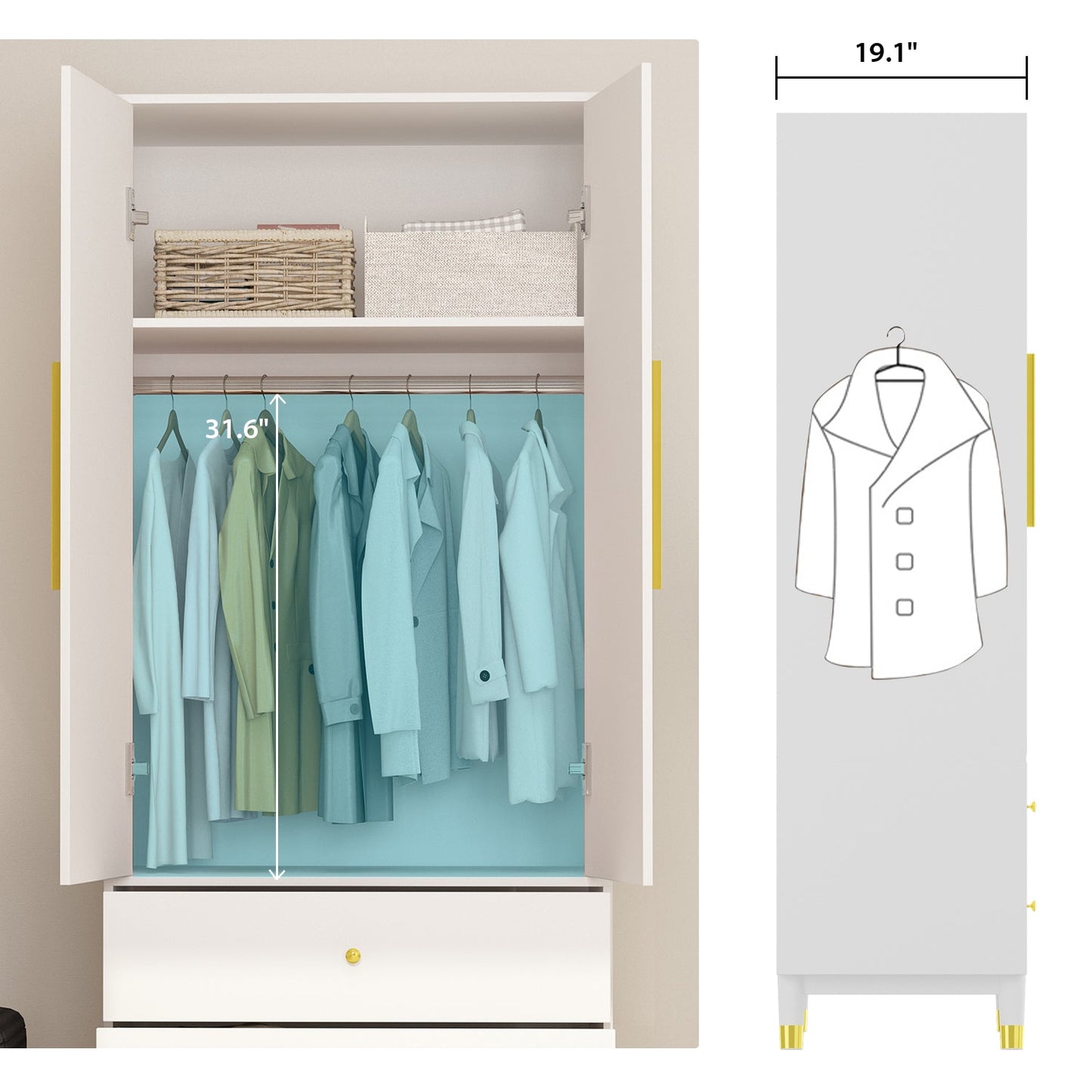 Armoire moderne grand placard de rangement 2 portes 2 tiroirs