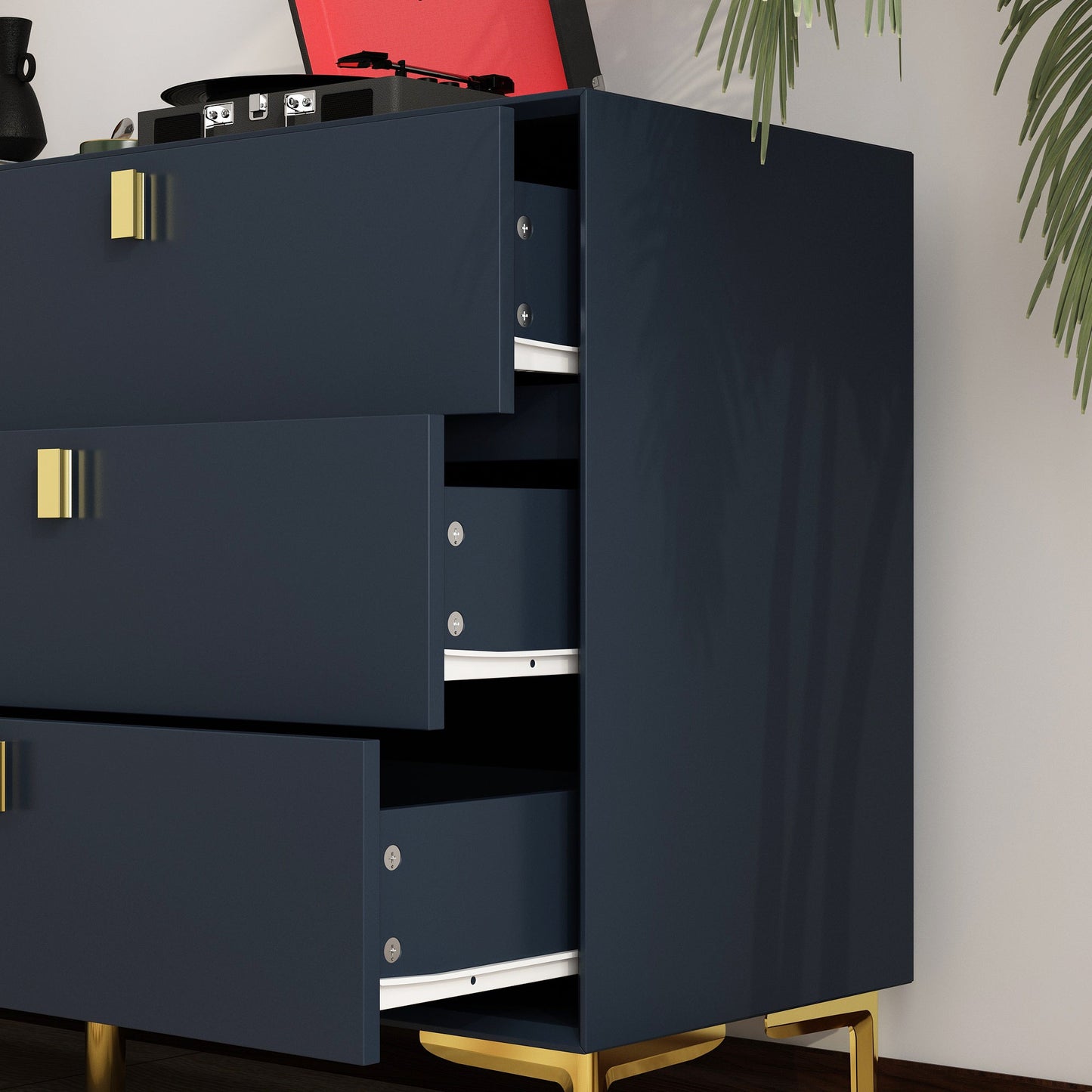 Buffet/commode à 6 tiroirs avec pieds en métal pour le rangement à domicile