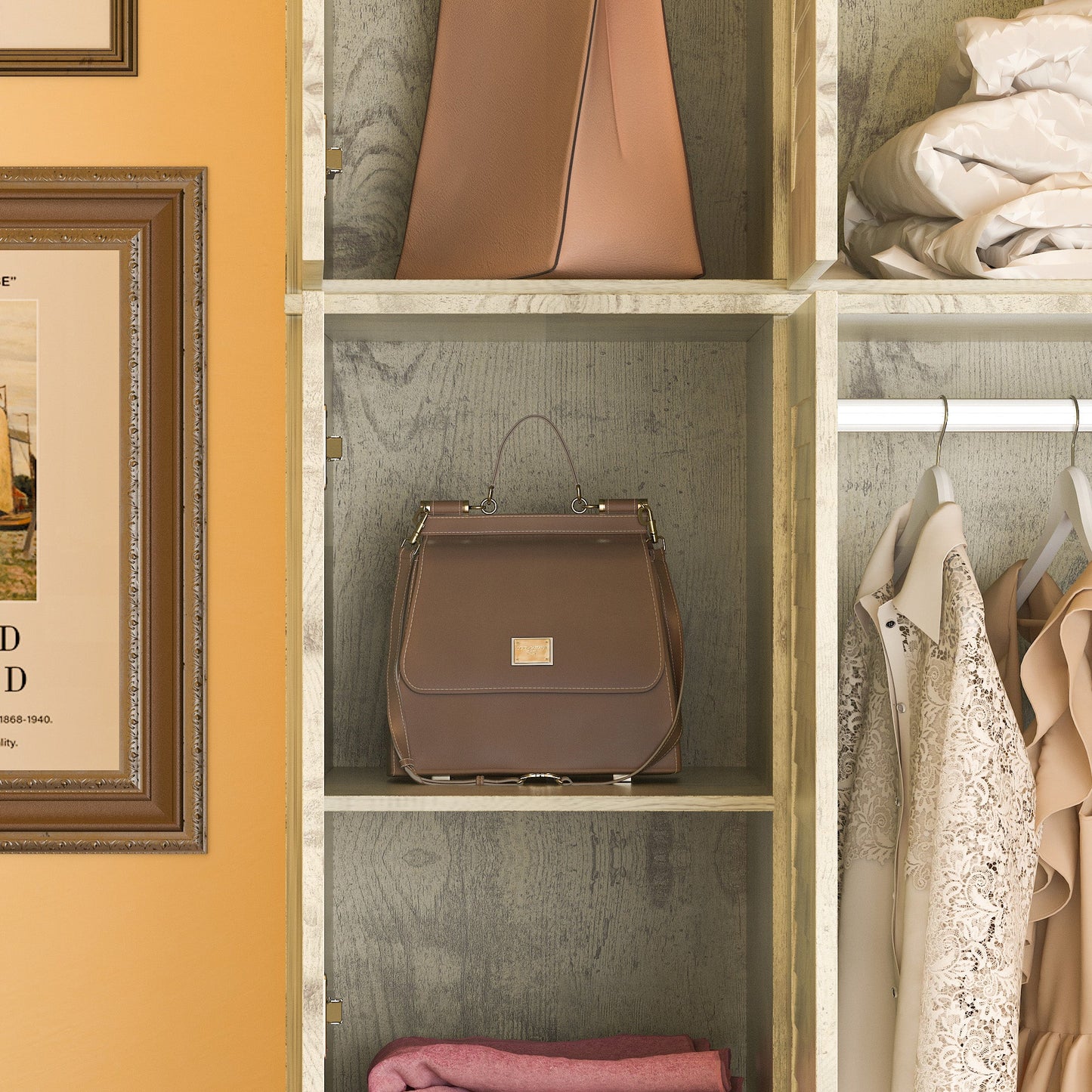 Grande armoire-penderie pour chambre à coucher, meuble de rangement à 4 portes et 5 tiroirs