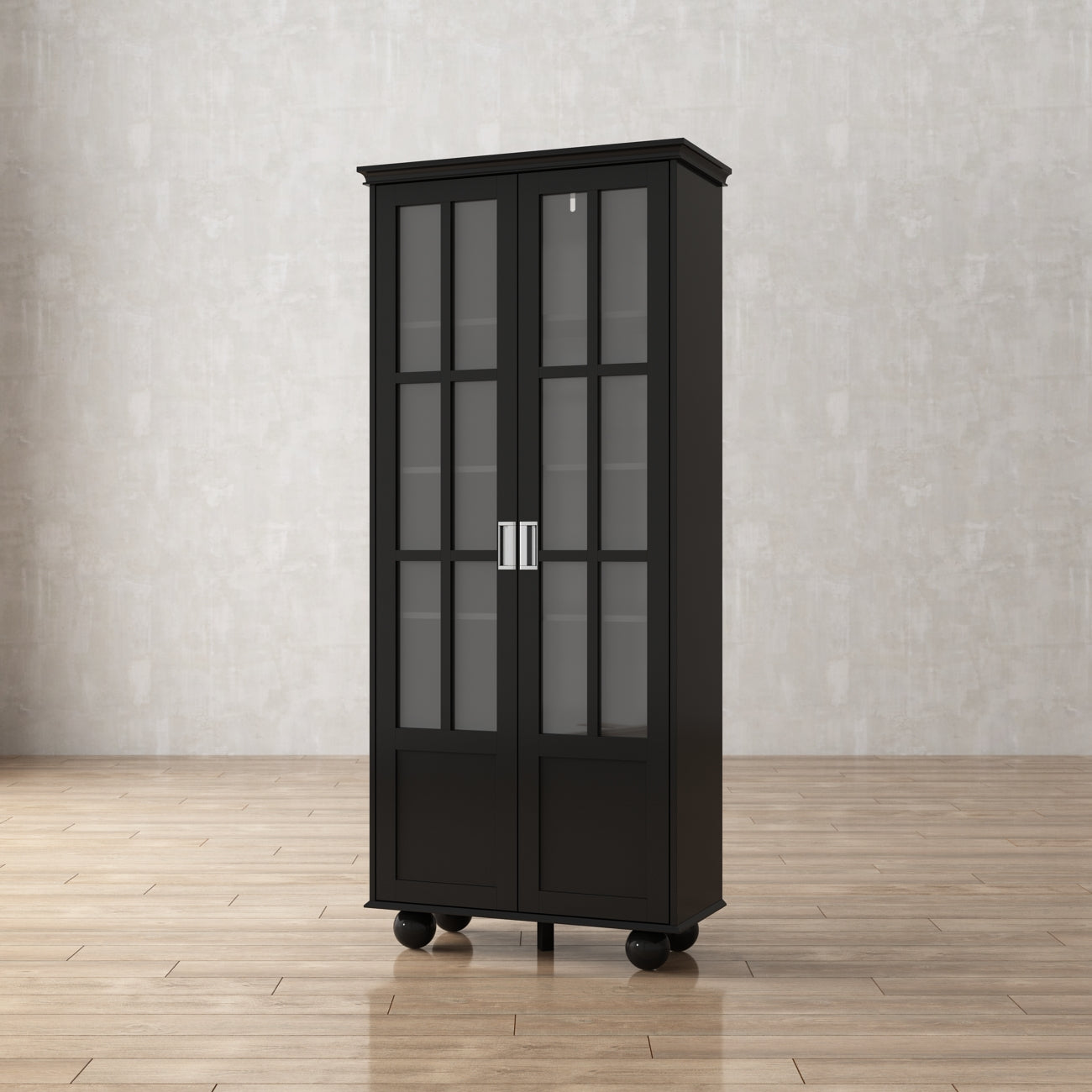 Armoire de rangement avec portes vitrées et étagères réglables 