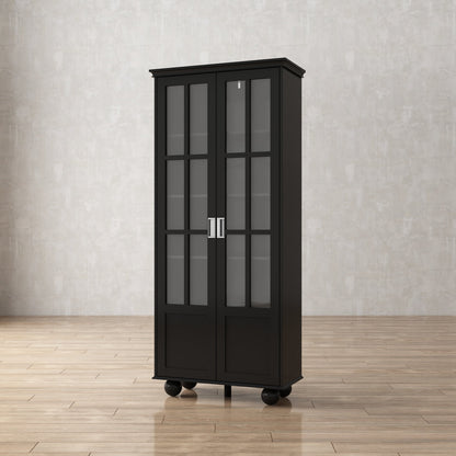 Armoire de rangement avec portes vitrées et étagères réglables 