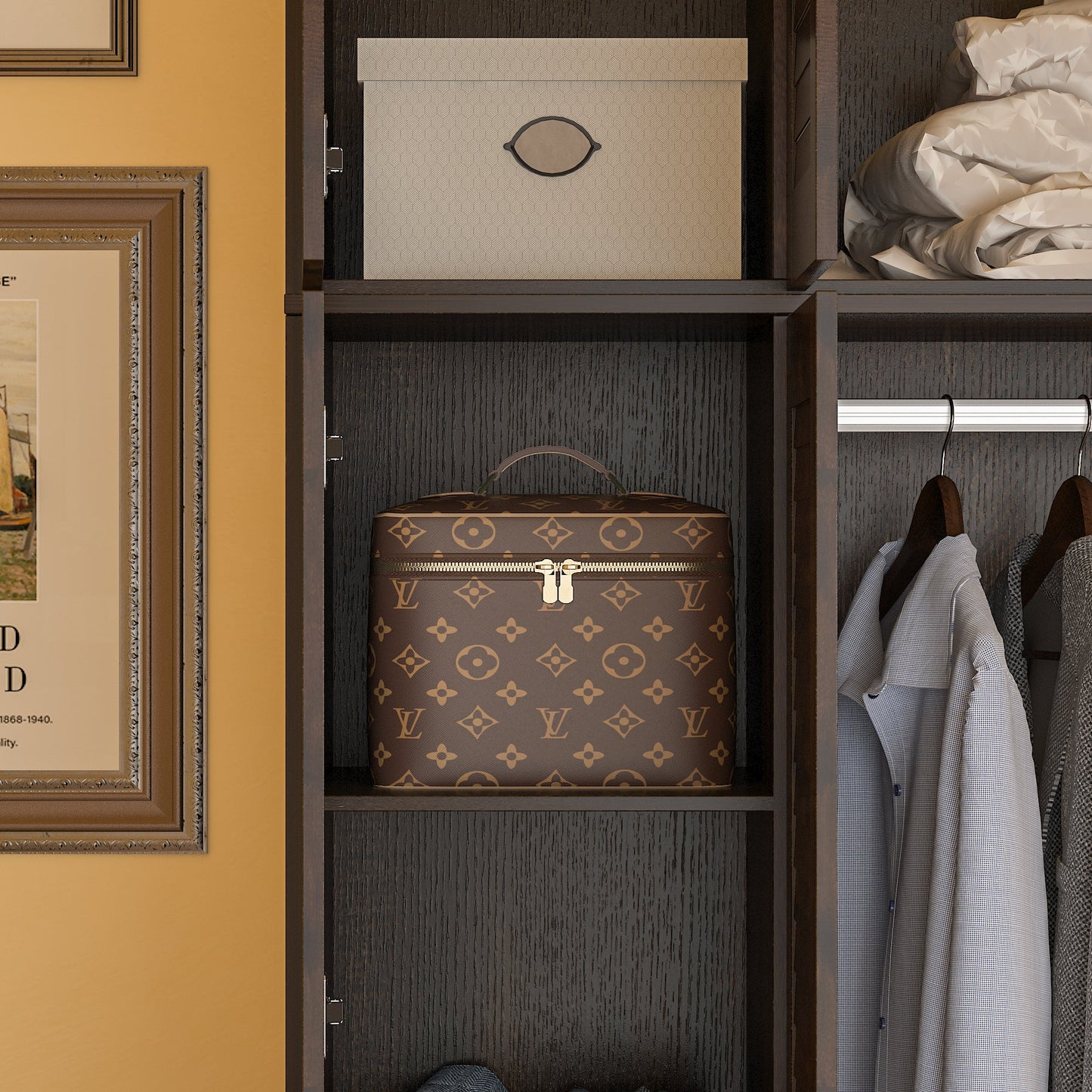 Grande armoire-penderie pour chambre à coucher, meuble de rangement à 4 portes et 5 tiroirs