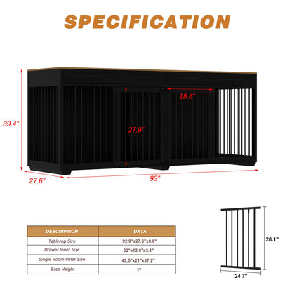 Meuble pour grande cage de chien avec séparateurs et 4 tiroirs