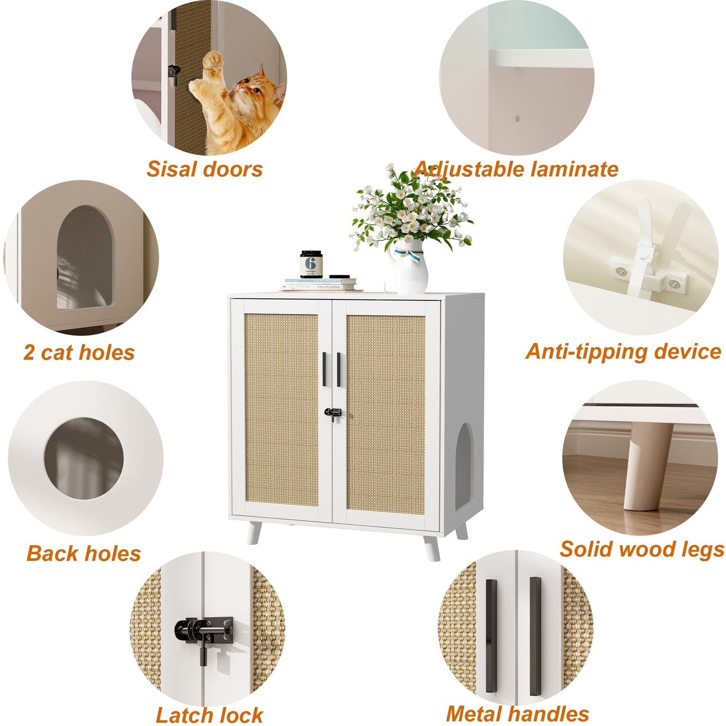 Enclos moderne pour bac à litière pour chat avec serrure et portes en sisal