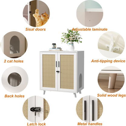 Enclos moderne pour bac à litière pour chat avec serrure et portes en sisal