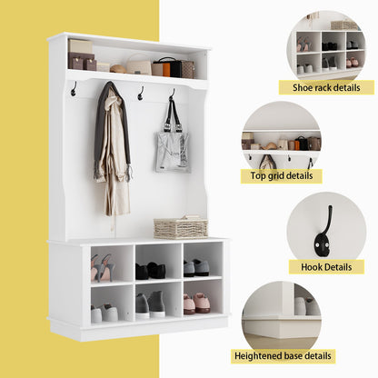 Meuble d'entrée 3 en 1 avec étagère à chaussures, porte-manteau et banc de rangement