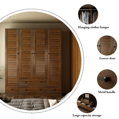 Grande armoire-penderie pour chambre à coucher, meuble de rangement à 4 portes et 5 tiroirs