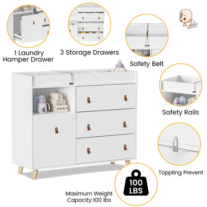 Table à langer pour bébé, commode à 4 tiroirs pour chambre d'enfant, table à langer