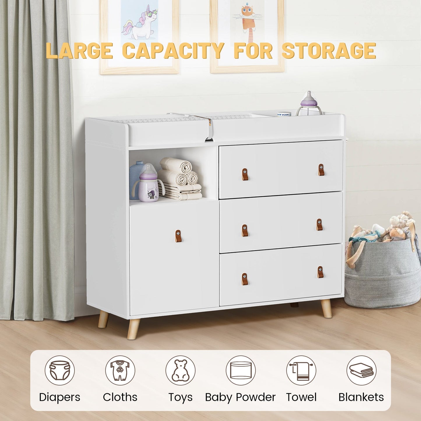 Table à langer pour bébé, commode à 4 tiroirs pour chambre d'enfant, table à langer