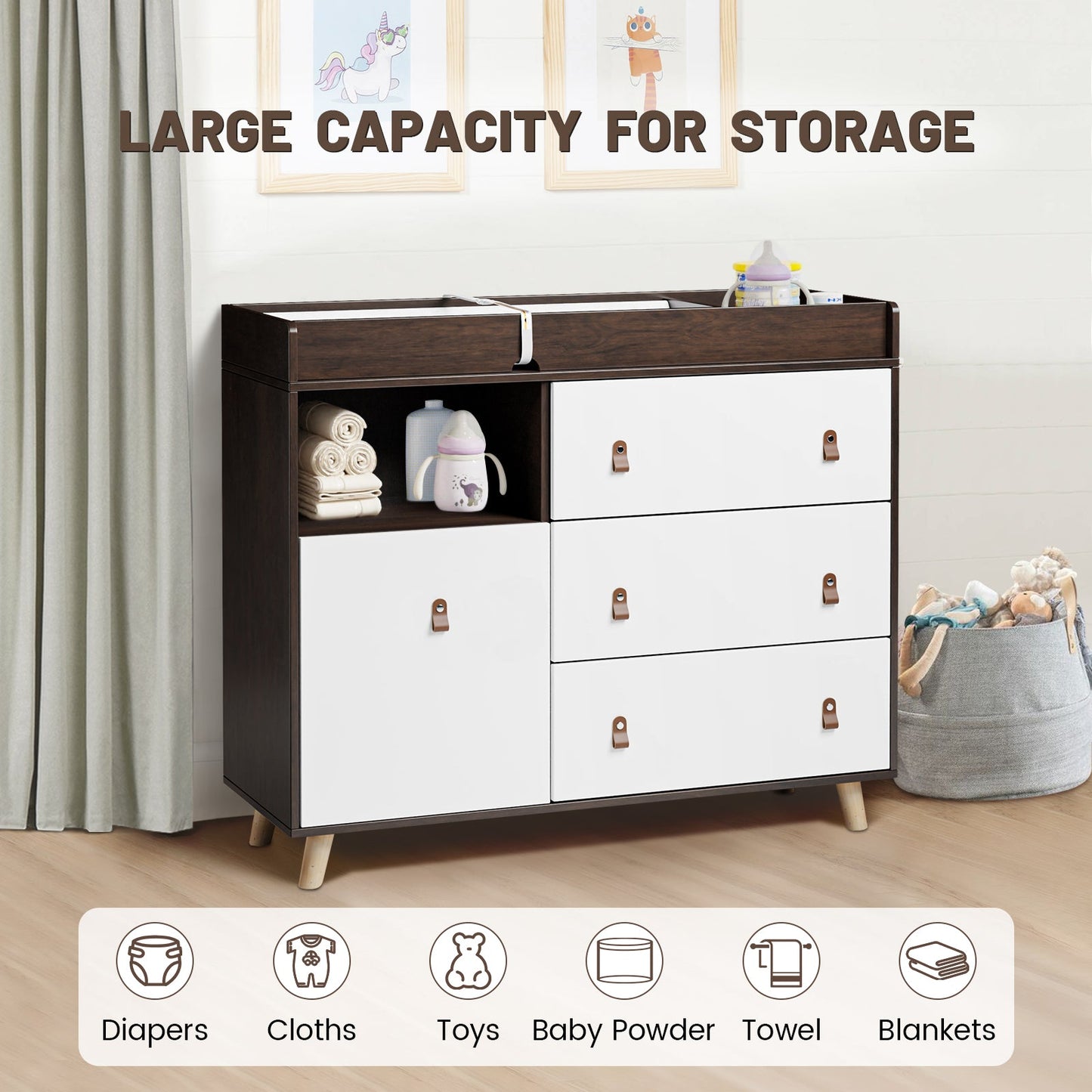 Table à langer pour bébé, commode à 4 tiroirs pour chambre d'enfant, table à langer