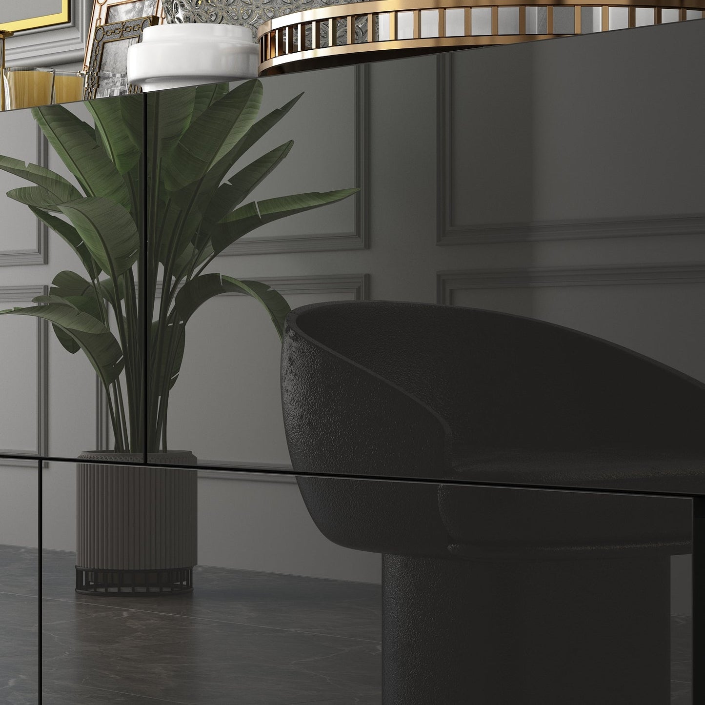 Commode double laquée brillante, buffet à 6 tiroirs pour salon