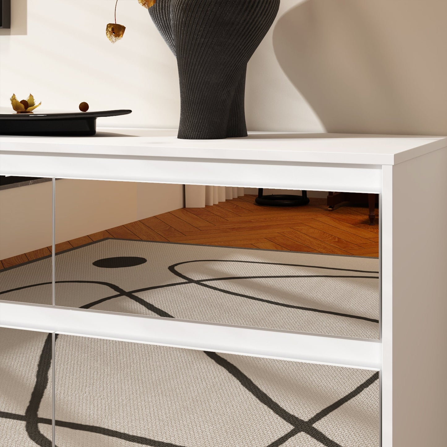 Buffet large à trois tiroirs avec rangement et 9 tiroirs