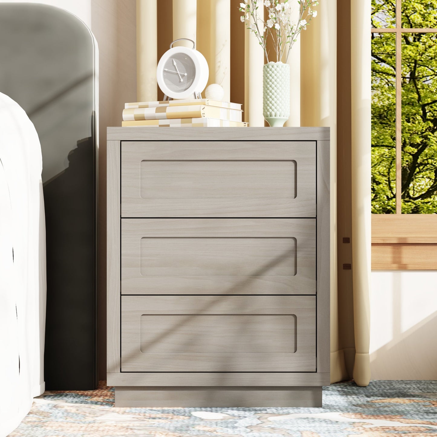 Table de chevet à 3 tiroirs au design rustique