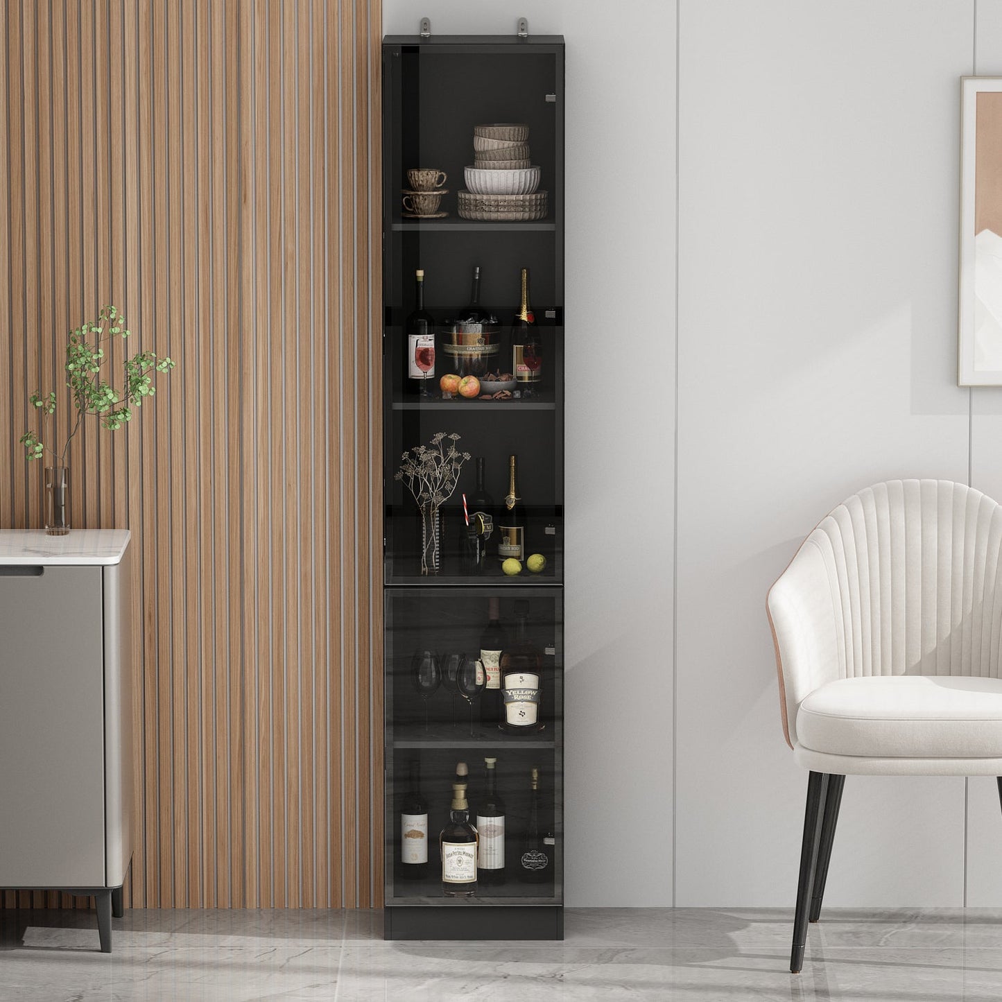 Vitrine de rangement avec éclairage LED et portes en verre trempé