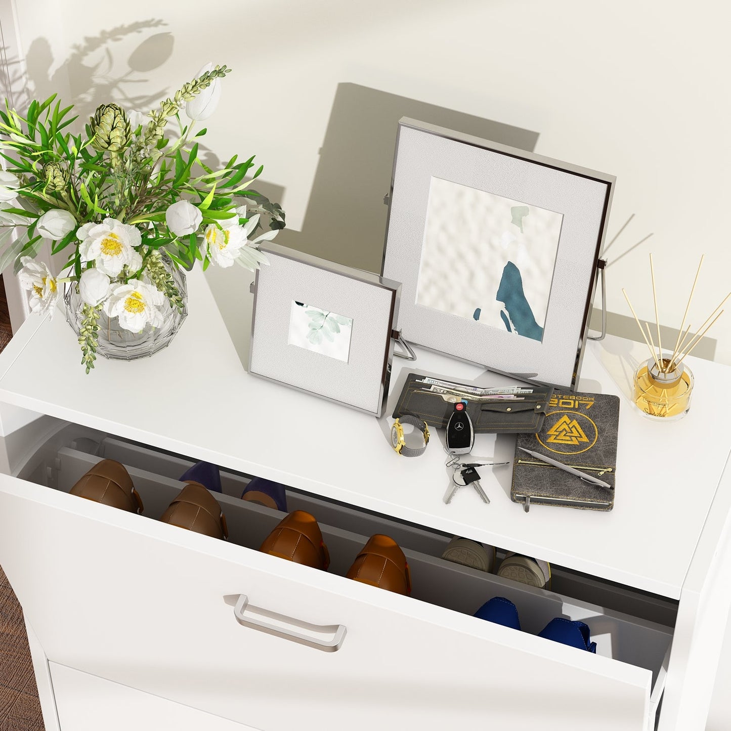 Meuble à chaussures à 3 tiroirs rabattables pour entrée, étagère à chaussures autoportante, organisateur de rangement 