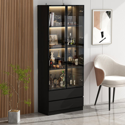 Vitrine de rangement avec éclairage LED et portes en verre trempé