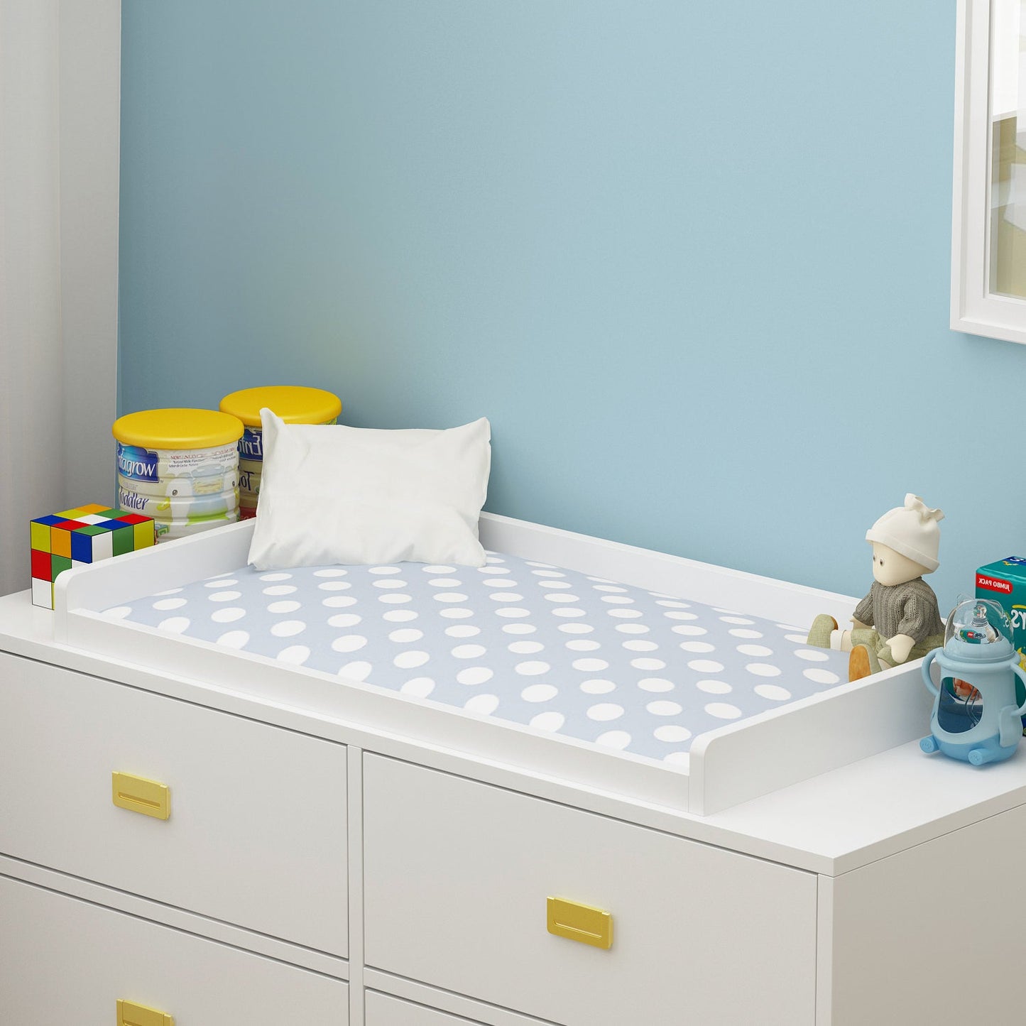 Commode à langer pour chambre d'enfant, buffet non toxique, finition blanche, 6 tiroirs