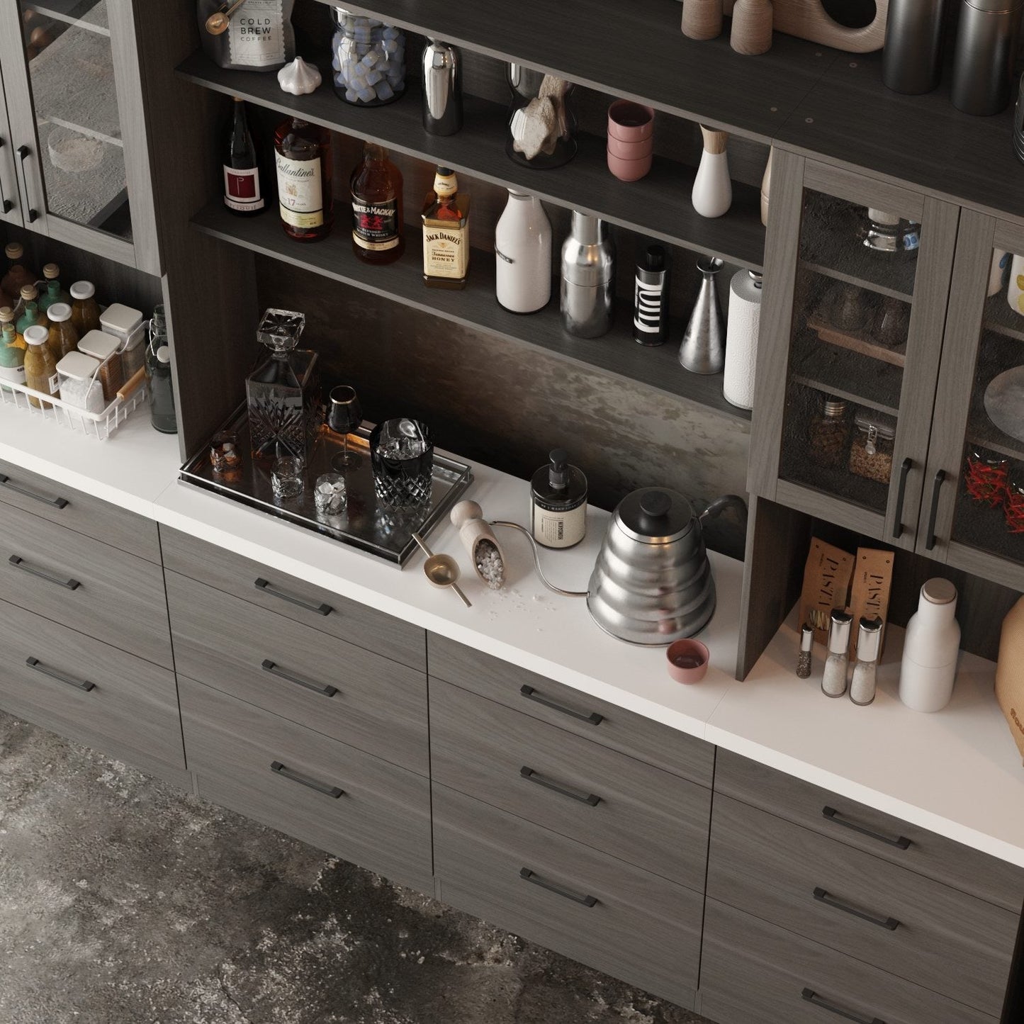 Buffet de cuisine de grande taille (94,5 po) avec garde-manger intégré