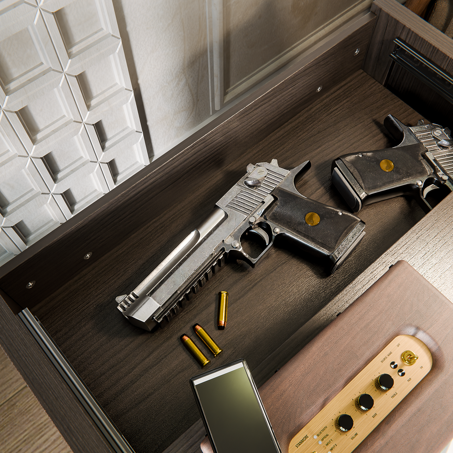 Table de nuit intelligente verrouillable avec tiroir à fusil