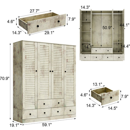 Grande armoire-penderie pour chambre à coucher, meuble de rangement à 4 portes et 5 tiroirs