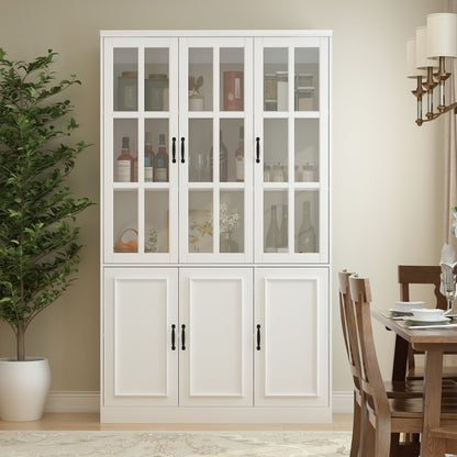 Vitrine d'angle avec étagère de rangement et bibliothèque, combinant 4 portes vitrées et 2 tiroirs