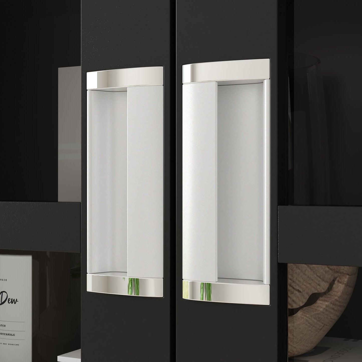 Armoire de rangement avec portes vitrées et étagères réglables 