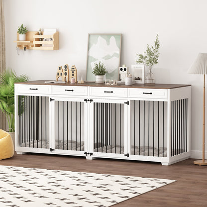 Meuble pour grande cage de chien avec séparateurs et 4 tiroirs