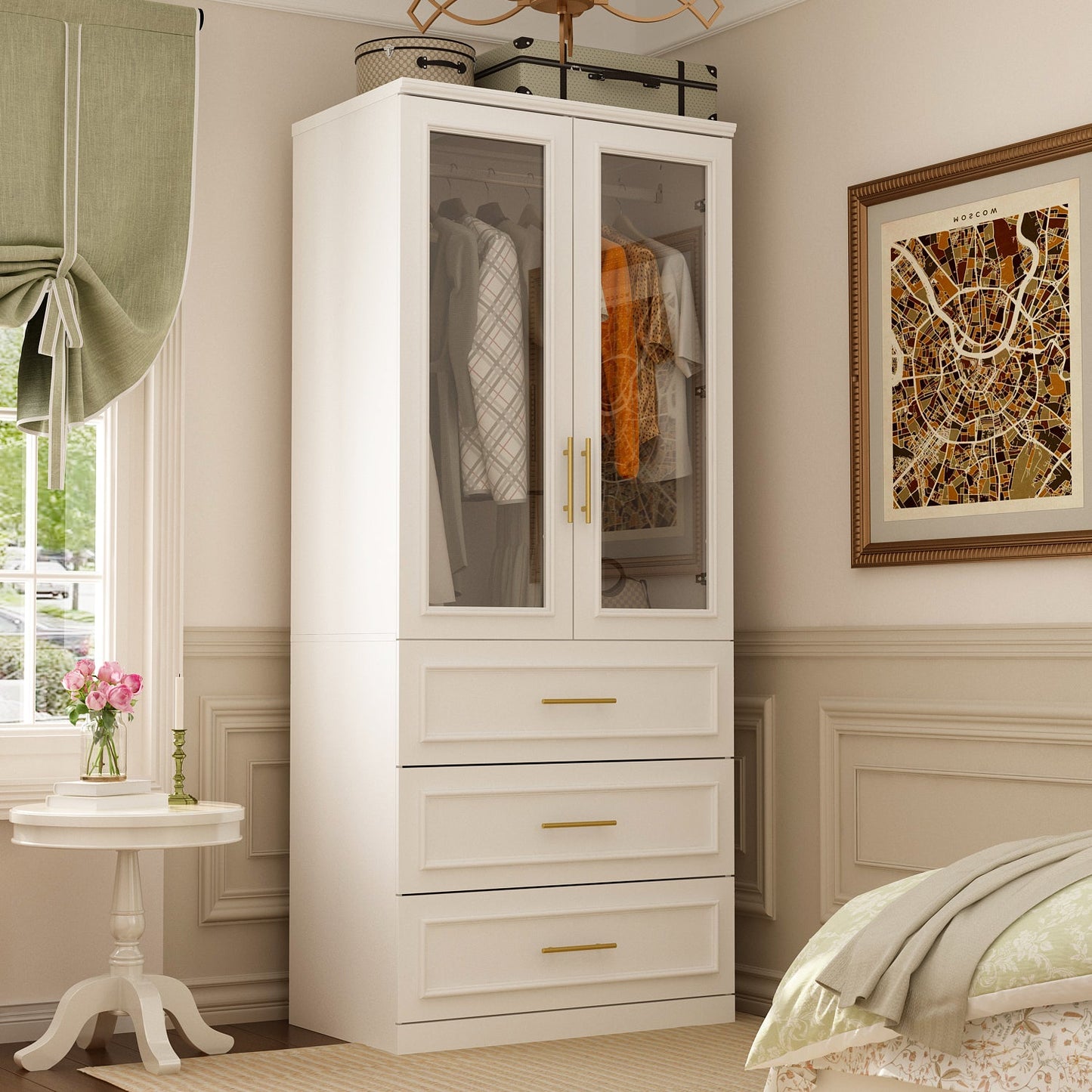 Armoire modulaire de grande taille (74,8 cm) avec portes et tiroirs en verre