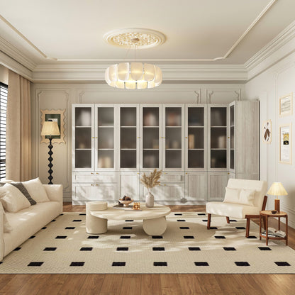 Bibliothèque modulaire à 4 tiroirs avec portes en verre dépoli, 71 po H x 126 po L