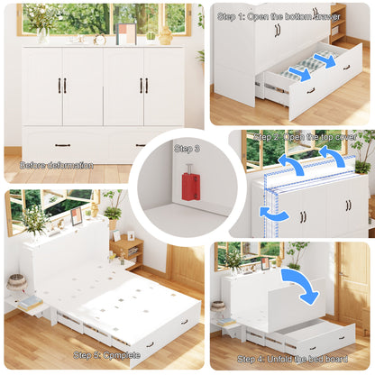 Lit escamotable pliable avec tables de chevet et finition blanche