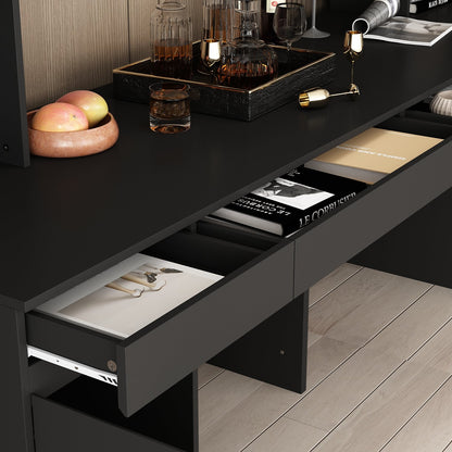 Bureau d'ordinateur de 90,6 pouces de large avec armoires vitrées