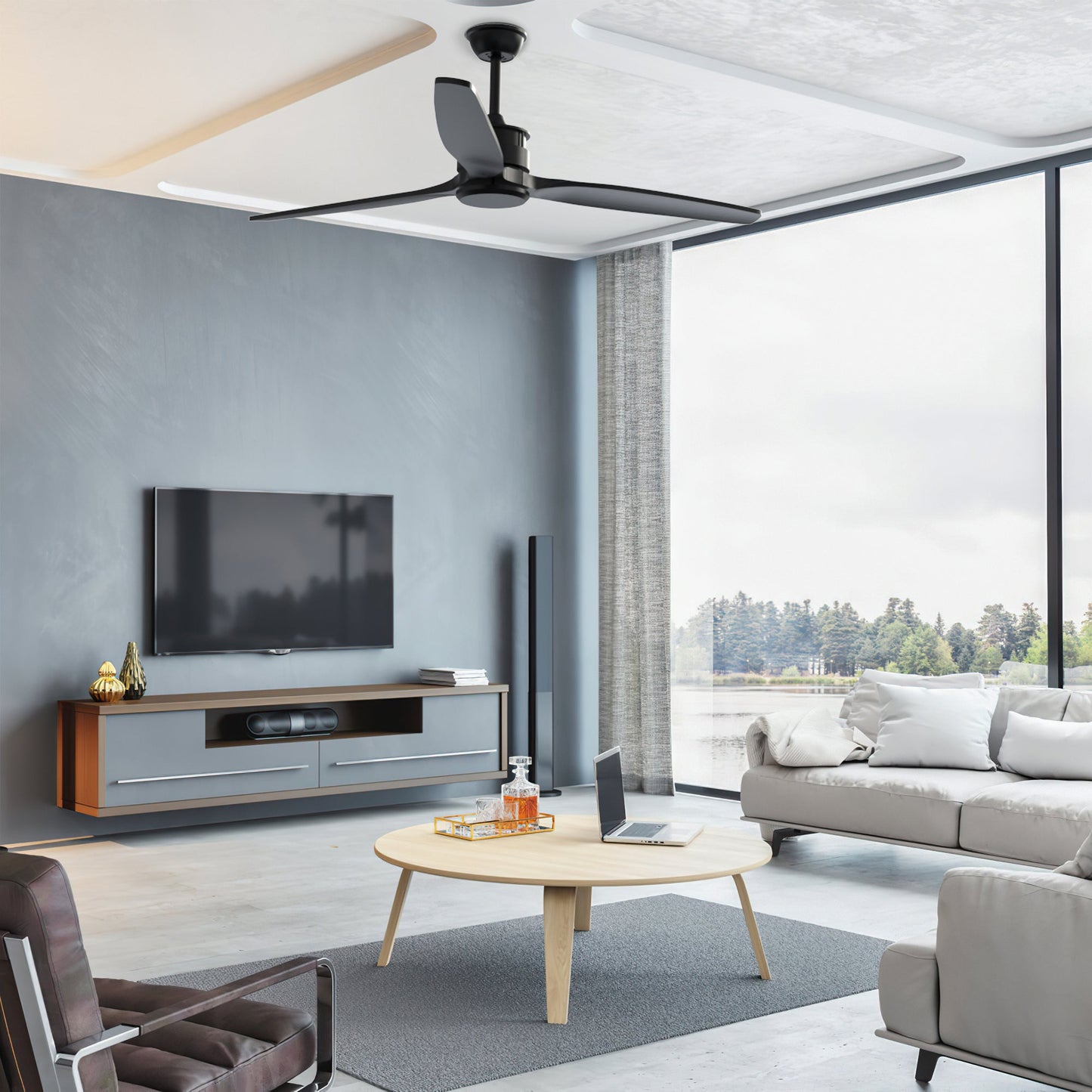 Ventilateur de plafond d'extérieur avec télécommande, moteur CC, 6 vitesses et 2 tiges de suspension