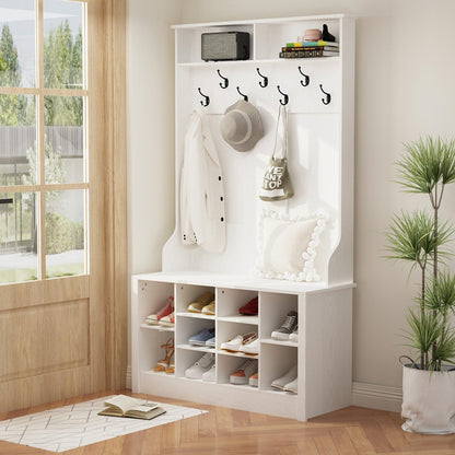 Meuble à chaussures avec banc et crochets pour entrée