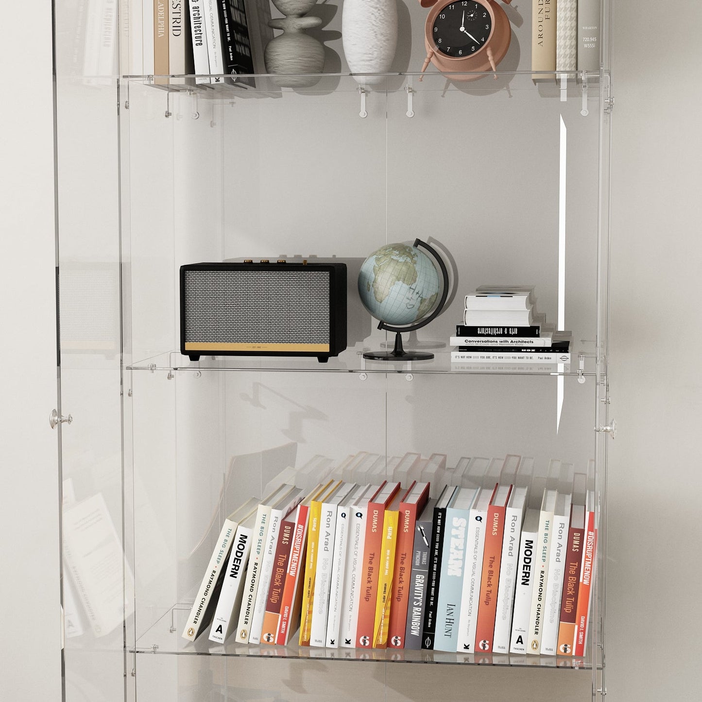 Bibliothèque vitrine transparente avec tiroir et serrure, 180 cm de hauteur x 70 cm de largeur