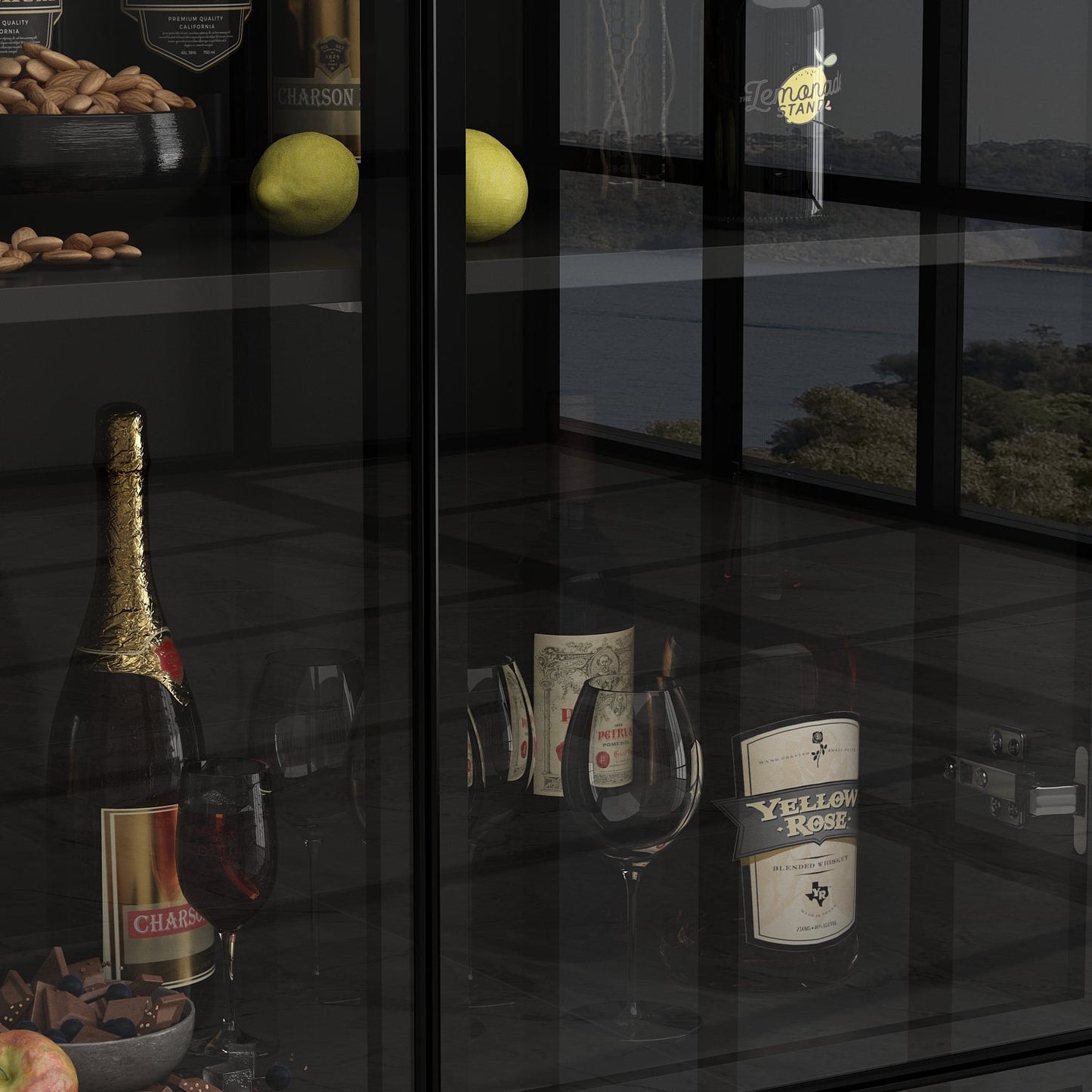 Vitrine de rangement avec éclairage LED et portes en verre trempé