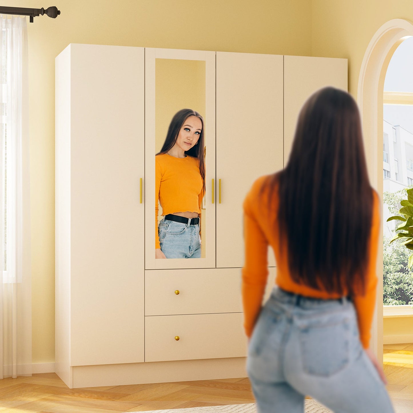 Armoire multifonctionnelle de grand rangement avec miroir