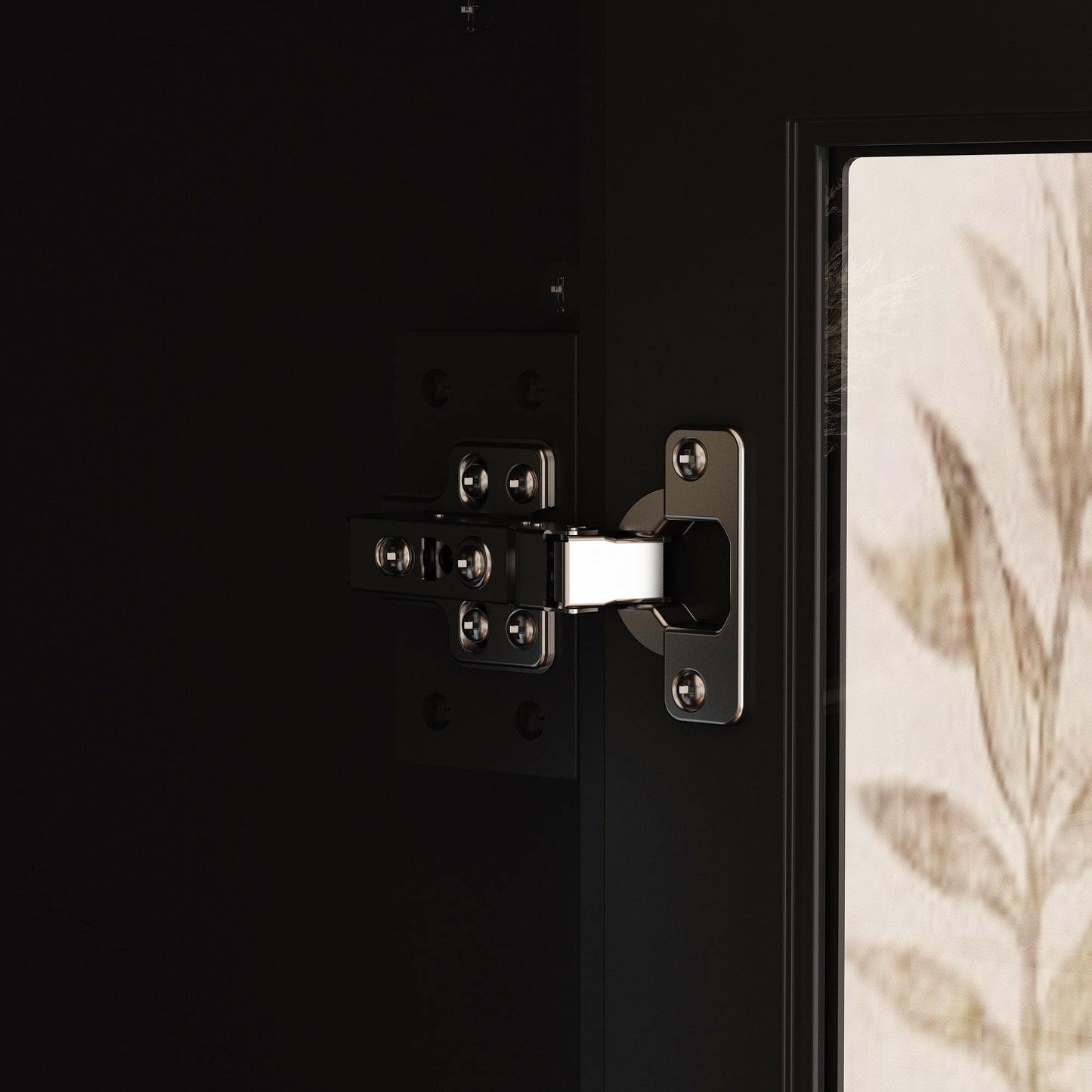 Grande bibliothèque vitrine avec étagères de rangement, 3 portes vitrées et 4 tiroirs avec poignées en métal