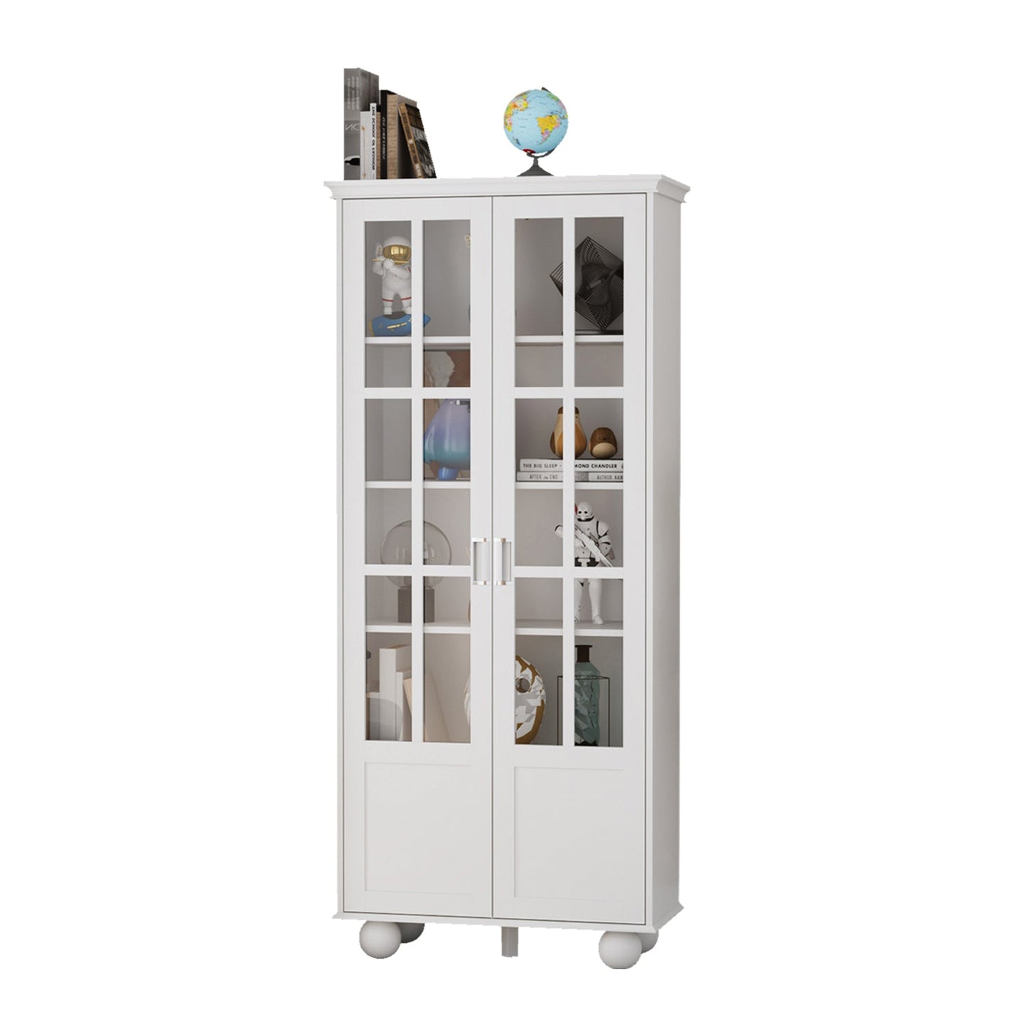 Armoire de rangement avec portes vitrées et étagères réglables 