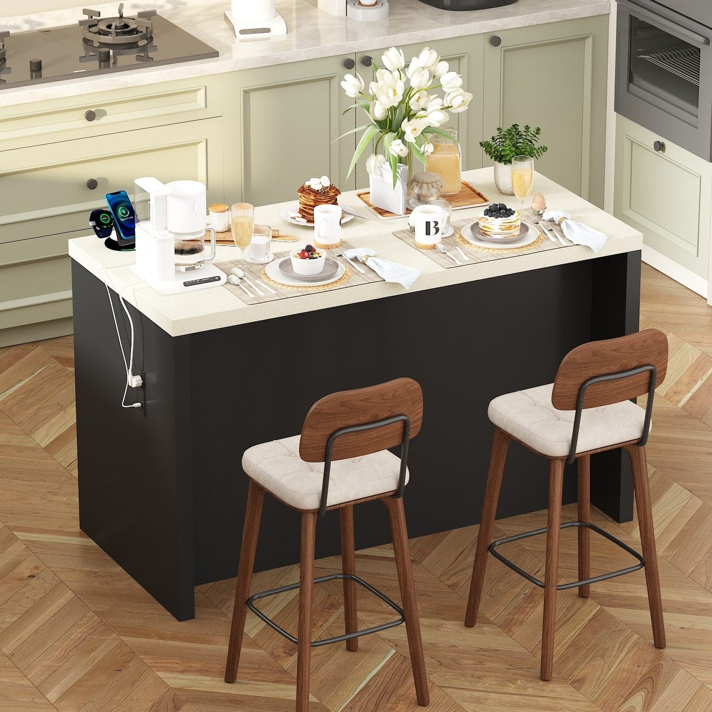 Îlot de cuisine de 61 po de largeur avec 2 tiroirs et 4 portes