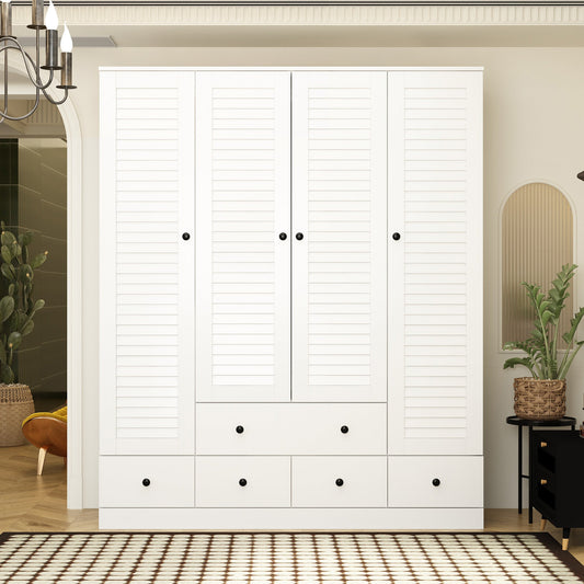 Grande armoire-penderie pour chambre à coucher, meuble de rangement à 4 portes et 5 tiroirs