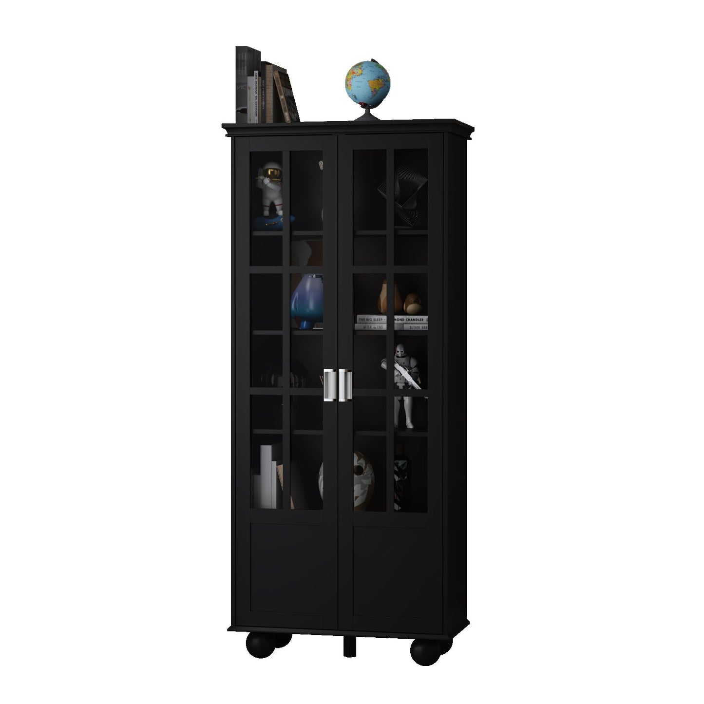 Armoire de rangement avec portes vitrées et étagères réglables 