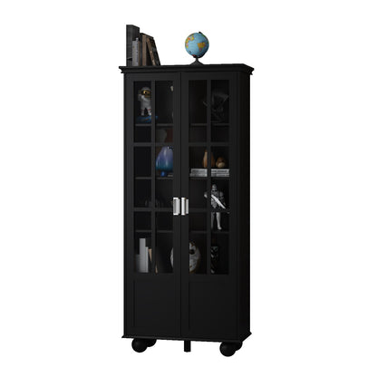 Armoire de rangement avec portes vitrées et étagères réglables 