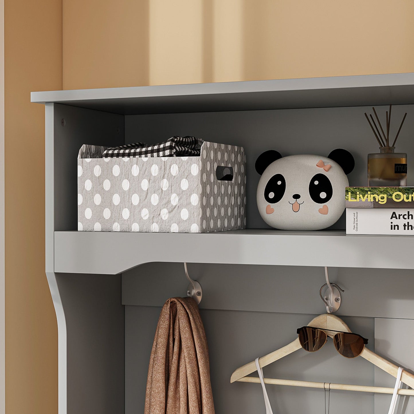 Meuble d'entrée 3 en 1 avec étagère à chaussures, porte-manteau et banc de rangement