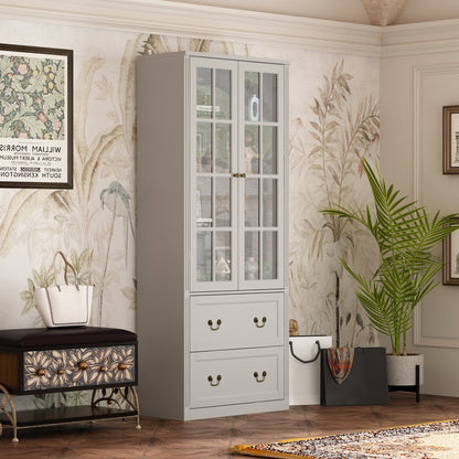 Bibliothèque vitrine avec 2 tiroirs et portes vitrées