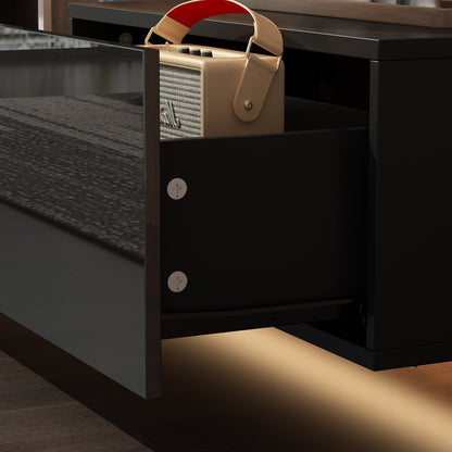 Meuble TV 2 pièces laqué brillant avec éclairage