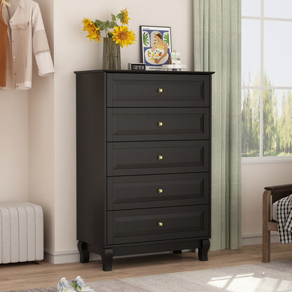 Meuble de présentation vertical moderne en bois noir à 5 tiroirs