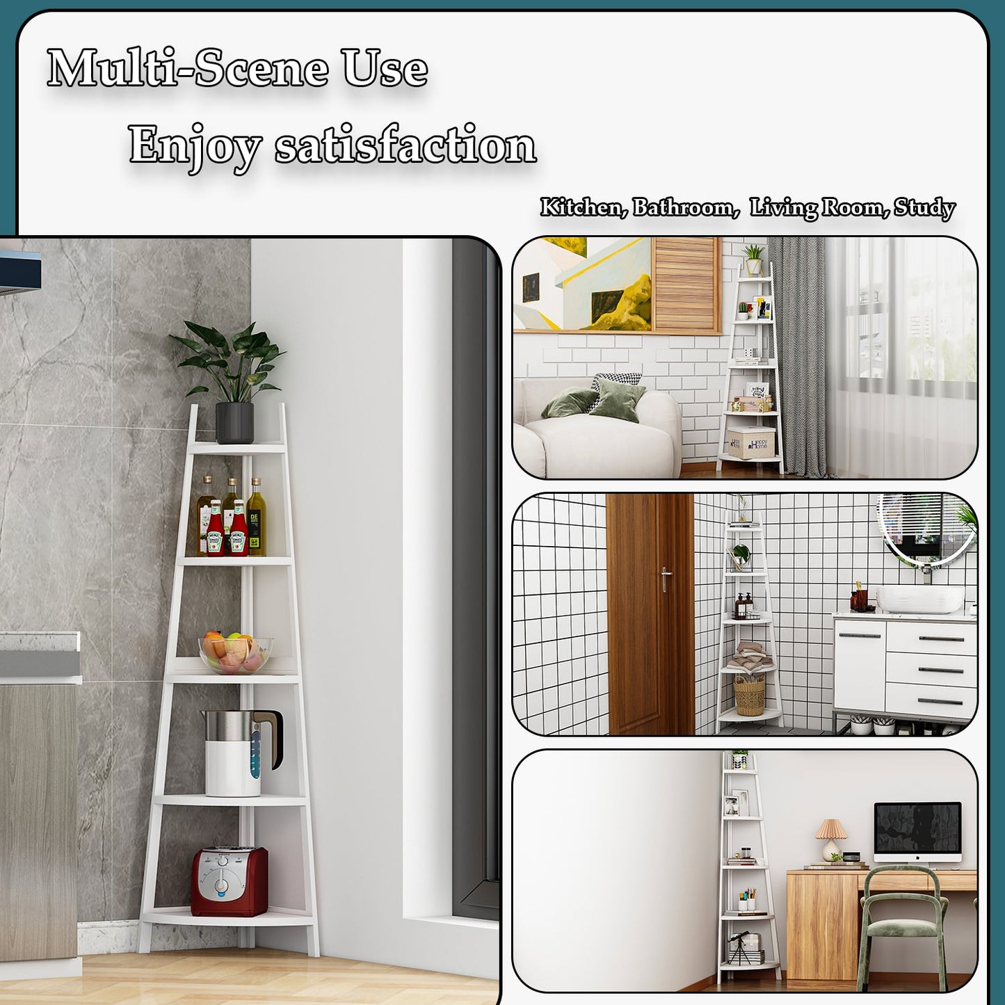 Étagère d'angle rustique à 5 niveaux, bibliothèque d'angle industrielle, étagère échelle, support pour plantes pour salon 