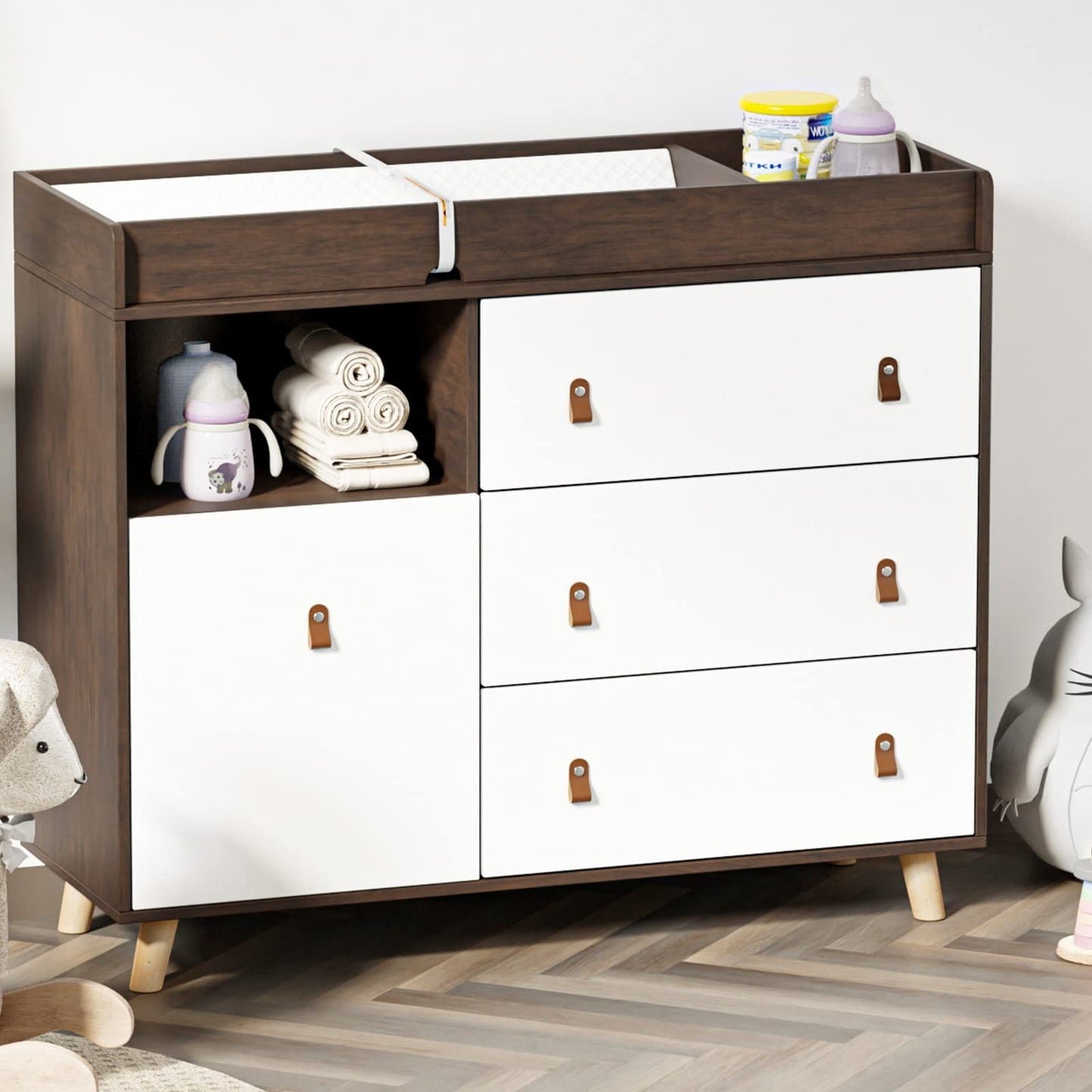 Table à langer pour bébé, commode à 4 tiroirs pour chambre d'enfant, table à langer