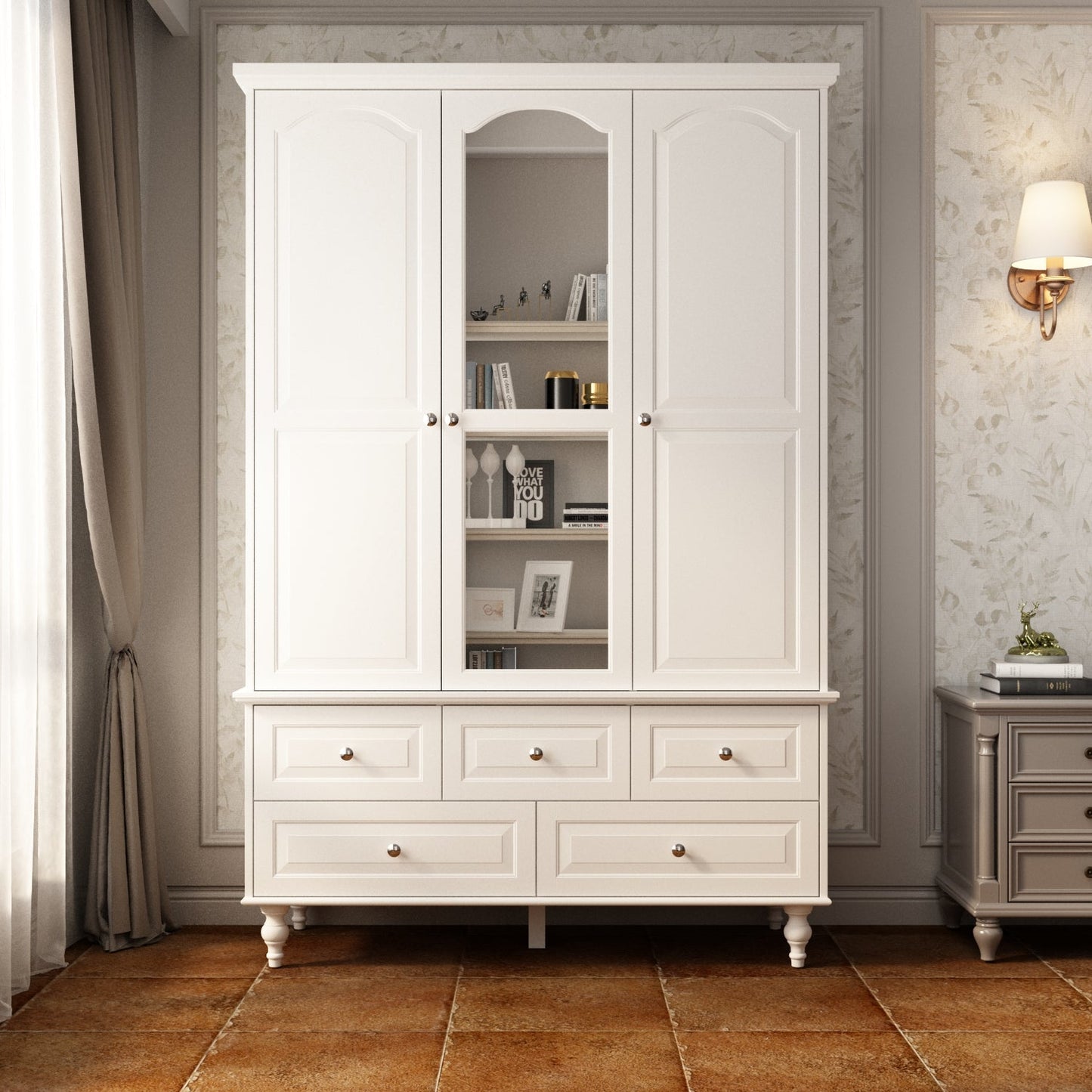 Grande armoire de rangement avec 3 portes et 5 tiroirs